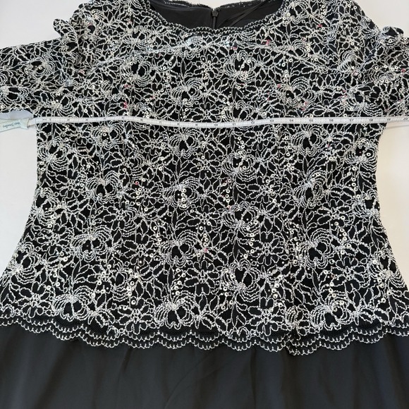NWT Alex Evenings Black Sequin Lace Chiffon Midi Special Occasion Dress Size 16 - Picture 11 of 14